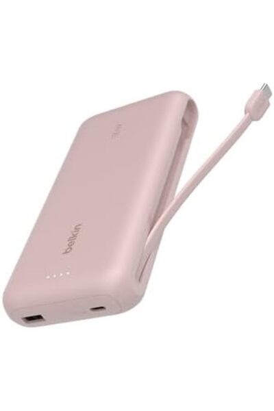 Belkin Portable Charger, Power Bank with Integrated Cable 20K PD 30W - Fast Charging USB-C Power Del