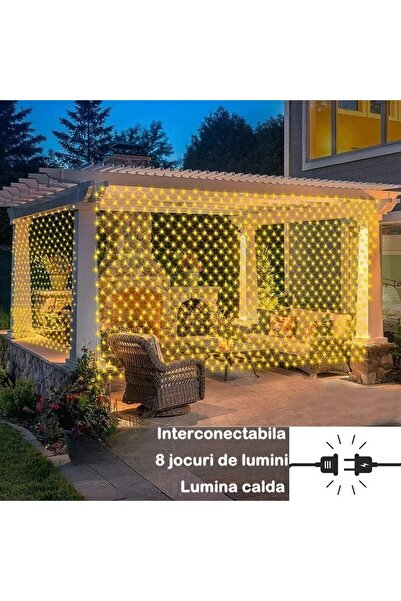 YOTO Net Christmas Lights 1.5x1.5 m, 120 LEDs, 8 Modes, Interconnectable, Warm White