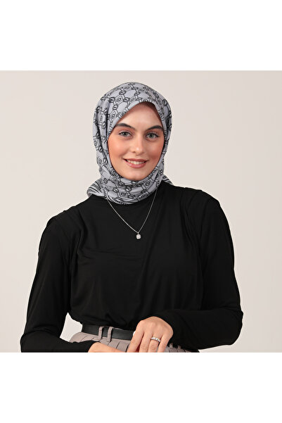 ipekistanbul Eșarfă din mătase de bumbac - Model monogramă - Gri Negru