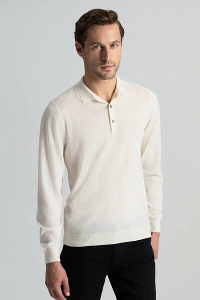 Hemington Merino Yünü Polo Yaka Ekru Triko