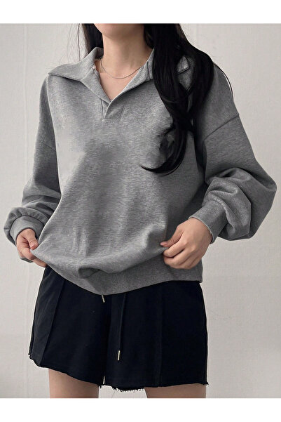 Deocept Φούτερ Unisex με λαιμόκοψη σε σχήμα V με γιακά πόλο Basic oversized