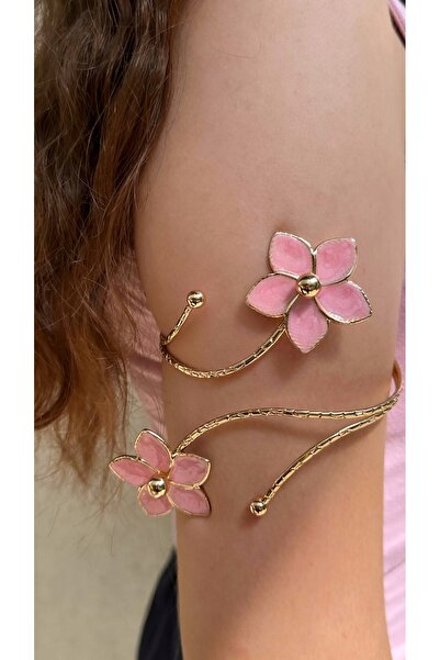 onse Gold Pembe Mineli Çiçekli Paslanmaz Çelik Ayarlanabilir Kadın Pazu Bilek...