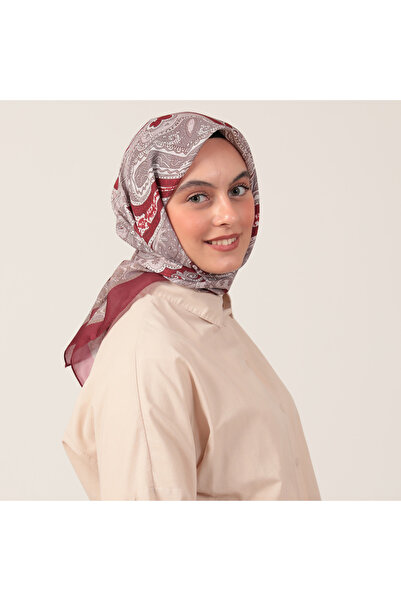 ipekistanbul Eșarfă din mătase de bumbac - Model indian - Roșu claret închis