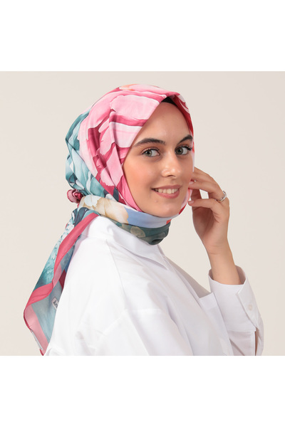 ipekistanbul وشاح من القطن والحرير - نمط زهرة اللوتس - أخضر بترولي