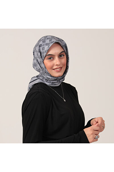 ipekistanbul Eșarfă din mătase de bumbac - Model monogramă - Gri bleumarin