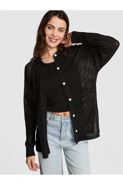 PINK Tığ İşi Düğmeli Hırka