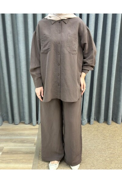 Nuss 1021 Πουκάμισο με διπλές τσέπες, φαρδύ παντελόνι, ριμπ μοντάλ σετ