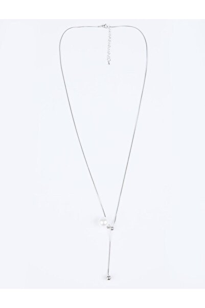 Jimmy Key Silver Color Metal Ball Detailed Adjustable Necklace with Pearls