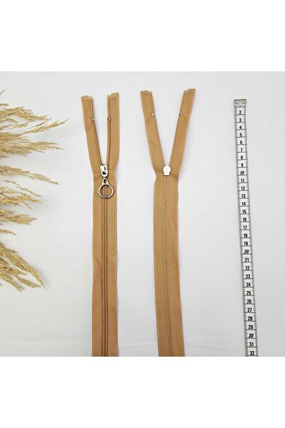 Kaf Kumaş Yuvarlak Halka Fermuar | Mont-Çanta Fermuarı Uzunluk: 47 cm Karamel