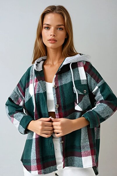 VAGGON Дамска емблематична зелена качула с големи джобове и копчета Vs00936