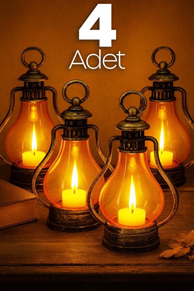 Telvesse 4LÜ Led Mum Vintage Retro Gaz Lambası Tipi Pilli Dumansız Alevli Dek...