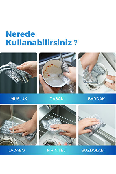 grimorlife 4 Pieces Inox Wire Scrubber 2-Layer Cleaning Cloth - Scratch-Free Dish Cloth Dish Wire 20X20 cm