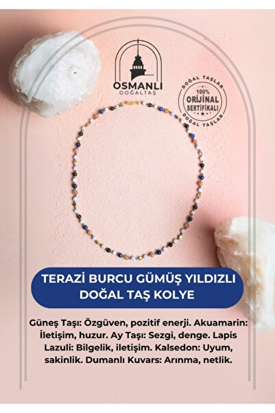 OSMANLI DOĞAL TAŞ Certified Libra Zodiac Silver Star Natural Stone Necklace