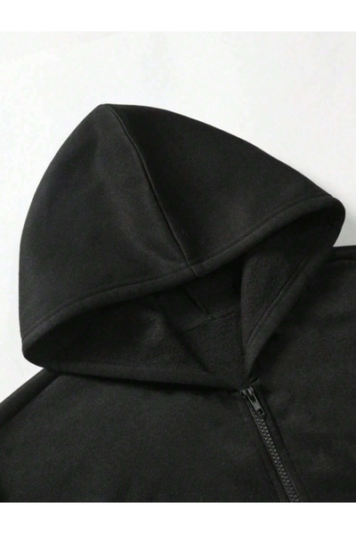 COHERENT Cardigan - Black Printed Winter Oversized Hooded Cardigan with Zipper and Pocket Detail