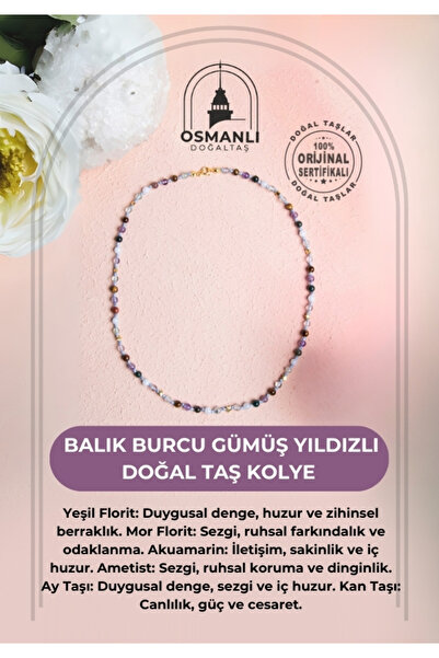 OSMANLI DOĞAL TAŞ Certified Pisces Silver Star Natural Stone Necklace