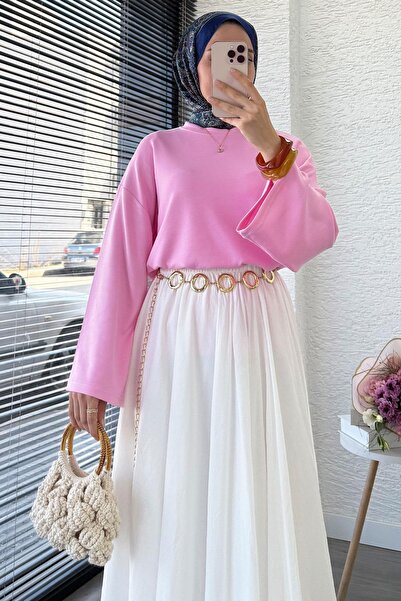 MELEK ARAZ Volan Kol Basic Bluz - Pembe