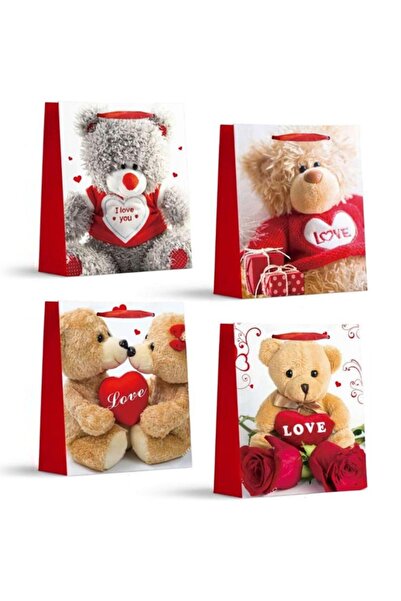 SONORH Set of 4 Gift Bags, 40*31*12 cm, with Festive Pattern, Teddy Bear, for Birthdays and Holidays, E5568