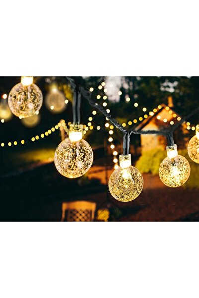 Flippy Christmas Lights - Crystal Globe Type, 50 LEDs, 9.5 m, Warm White, Solar Powered, Light Sensor