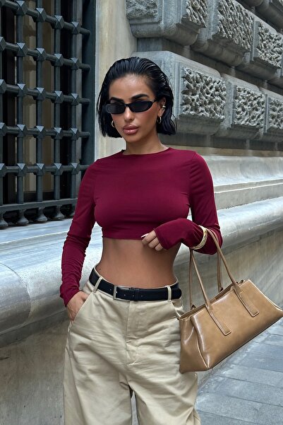 World Fashion Trends 2418 Bordo Crew Neck Crop