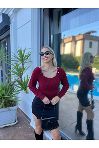 For Angels Square Neck Sweater with Pearl Shoulders