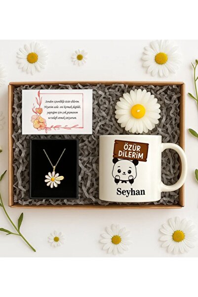 Bk Gift Kişiye Özel Özür Dilerim Tasarımlı Kupa & Kolye & Mum Hediye Seti, Öz...