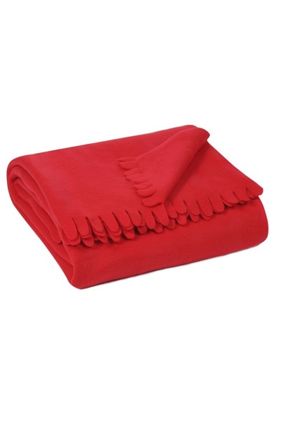 OEM Soft decorative fleece blanket with fringes, size 170 x 130 cm, Red