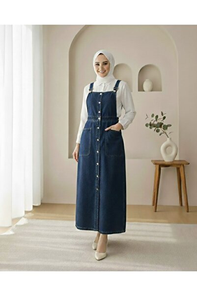 Modamorfo Buttoned Double Pocket Denim Salopet - Navy