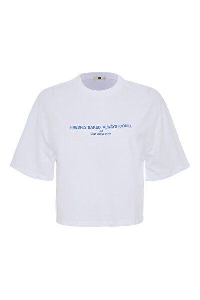 JUD Amanda 82005 Oversize kroj Skraćeni kroj Štampano Bela Žena Osnovni T-shirt