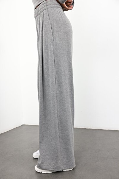 5in1Canpolat Γκρι φαρδιά φούτερ με ψηλή μέση 0155