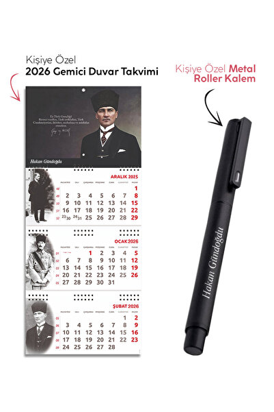 Halk Kitabevi Kişiye Özel 2026 Gemici Duvar Takvimi ve Metal Roller Kalem