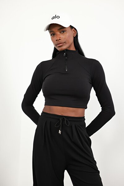 5in1Canpolat Black Stand Collar Zippered Bodysuit 4205