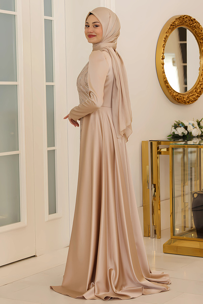 Raika Moda Taş Baskı Tasarım Saten Miray Abiye