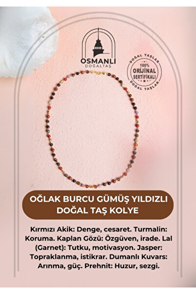OSMANLI DOĞAL TAŞ Certified Capricorn Zodiac Silver Star Natural Stone Necklace