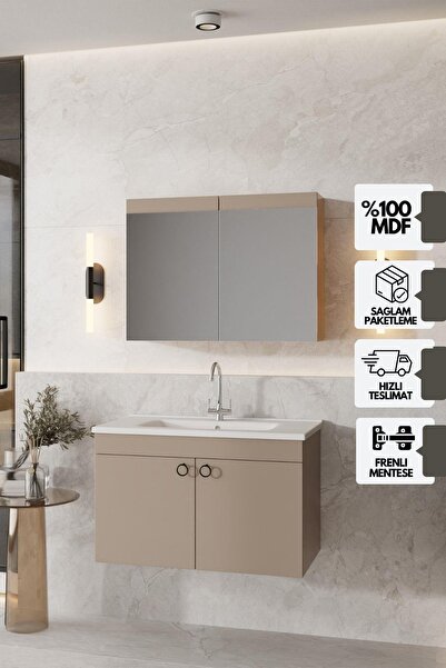 KAREN BANYO Dafne 85 Cm, Mdf Lavabolu Banyo Dolabı Seti, Mdf, Lavabo Dahil