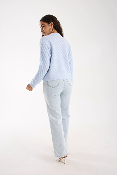 İLKCET MODA Pulover scurt de tricotat pentru femei cu model auto-design