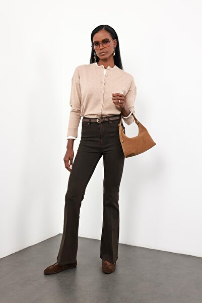 5in1Canpolat Brown Full Lycra Flare Jean 7578