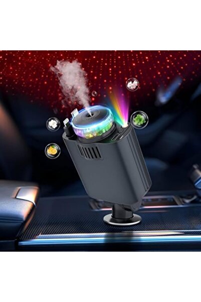 Generic 5-in-1 Car Charger with Air Freshener, Star light, Retractable Cables USB-C & iOS, 3 Perfume Bottle