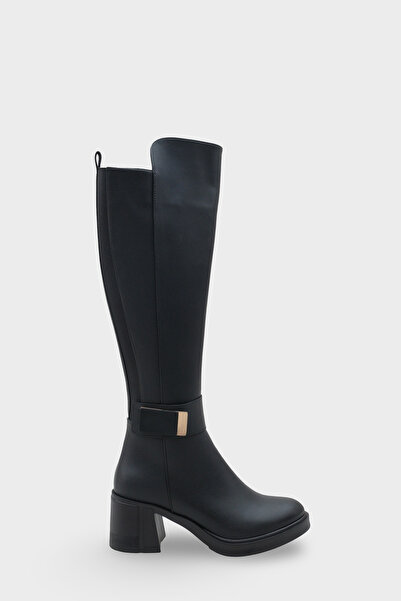 LOJO Női vastag talpú csatos sarkú napi csizma Acos fekete