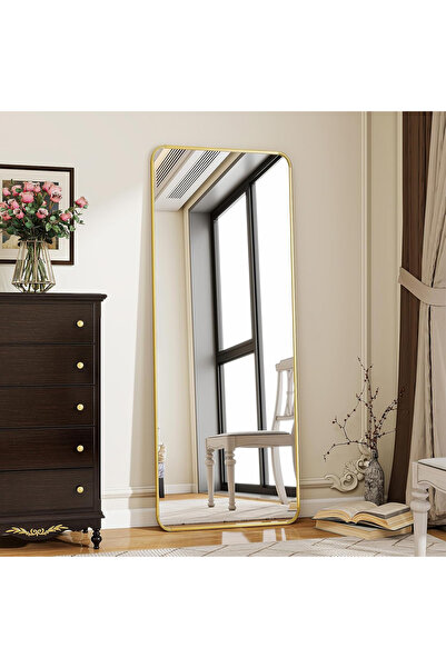 Elindor Oglindă decorativă dreptunghiulară aurie cu ramă din aluminiu, 165x60 cm