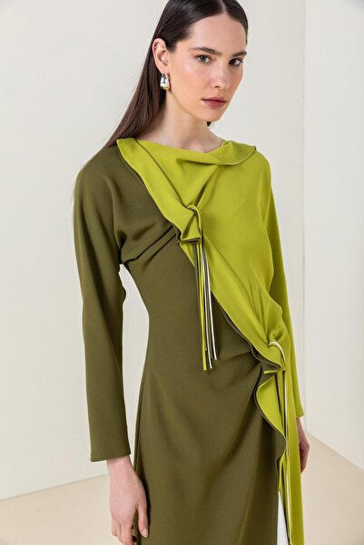 KAMEYA ASİMETRİK BAĞLAMA DETAYLI ELBİSE 26W40878