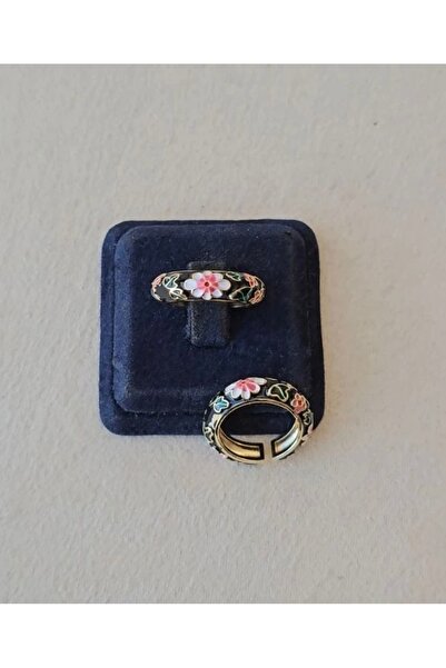 LİLİA خاتم نحاسي أسود مطلي بالمينا قابل للتعديل