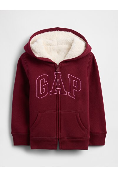 GAP Kız Bebek Bordo Logo Sherpa Astarlı Sweatshirt