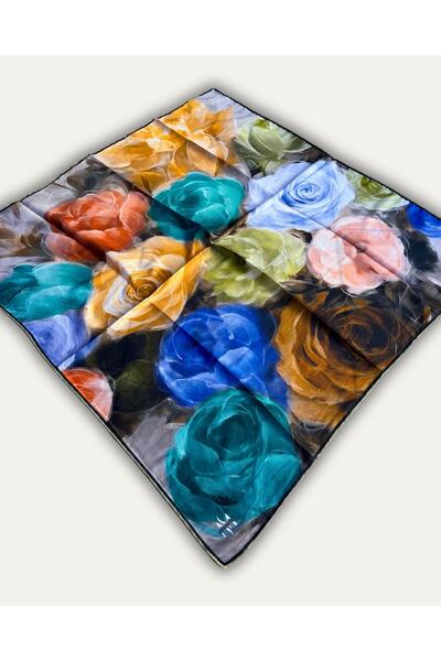 Mizge Scarf Cotton Soft Scarf with Hand-Sewn Large Flower Rose Pattern