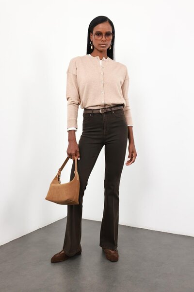 5in1Canpolat Καφέ Full Lycra Recovering Flare Jean 7578