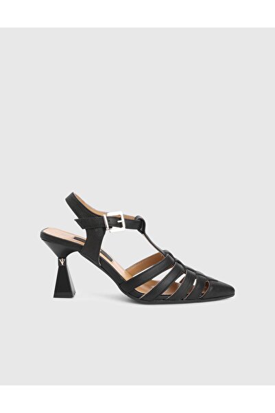 İLVİ Marisa Genuine Leather Black Women's Heeled Sandals