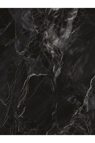 EFFE YAPI DEKOR Siyah Mermer Desenli Modern 40 CM Zigon Yan Sehpa 8 MM Temper Cam