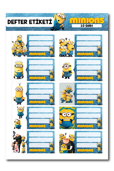 ca kay bu Minions Defter Etiketi – 10 Adet Sevimli Çıkartma Sticker Seti