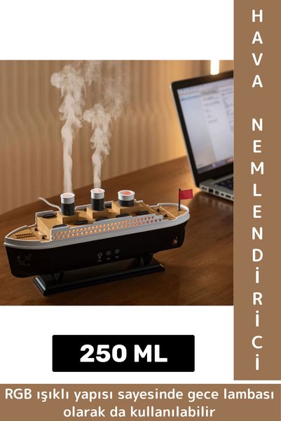 Wintoup Premium RGB Aydınlatma Uzaktan Kumandalı Titanik Gemi Tasarım Gece Lambası Şık Oda Hava Nemlendirici