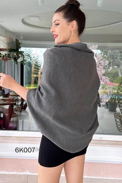 İnce Topuk Tasseled Knitwear Poncho