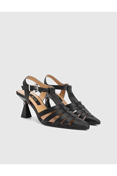 İLVİ Marisa Genuine Leather Black Women's Heeled Sandals